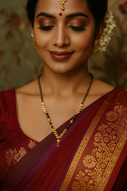 Short Mangalsutra Designs Gold Plated Latest Eila Leaf Layer Pendent Latkan Single Line Mangalsutra