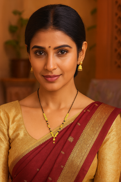 Short Mangalsutra Designs Gold Plated Latest Eila Leaf Layer Pendent Latkan Single Line Mangalsutra