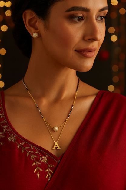 A-Z Letter Mangalsutra American Diamond Ball Pendant Short Mangalsutra Name Mangalsutras