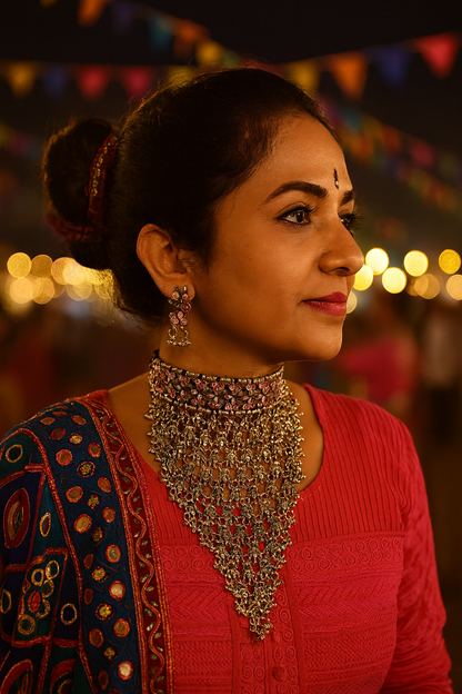 Masoom Minawala Oxidized Silver Afghani Choker and Earring Set