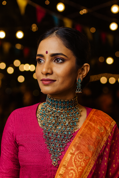 Masoom Minawala Oxidized Silver Afghani Choker and Earring Set