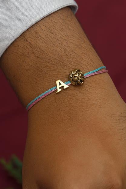 A-Z Name Initial Letter Rakhi Bracelet With Lion Charm
