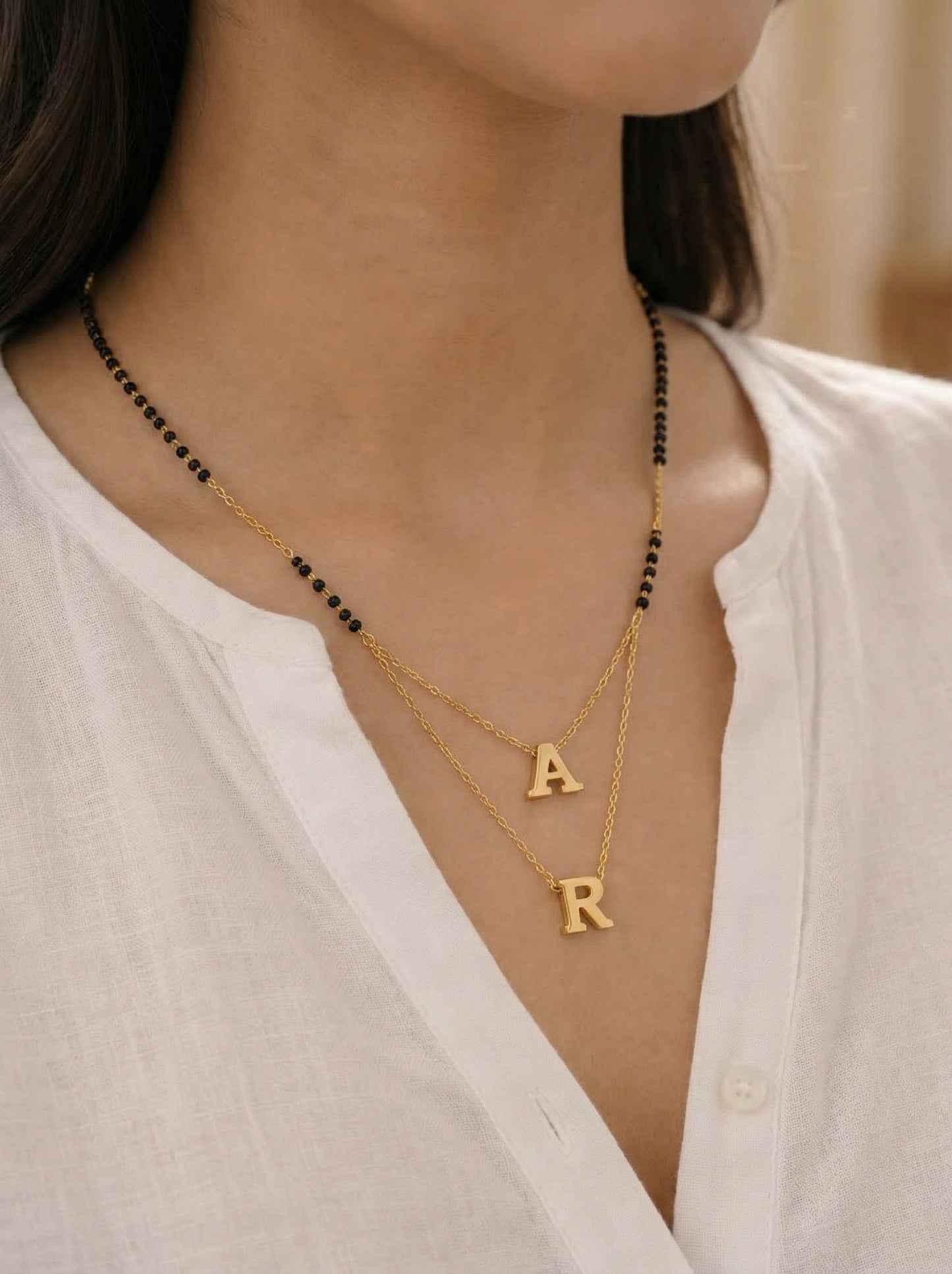 Custom 2 Initial Letter Short Mangalsutra Necklace