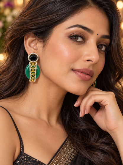 Black and Green Stone Diamond Earrings for Women