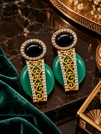 Black and Green Stone Diamond Earrings for Women