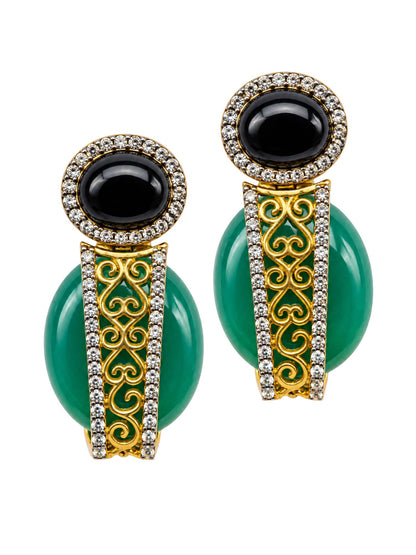 Black and Green Stone Diamond Earrings for Women