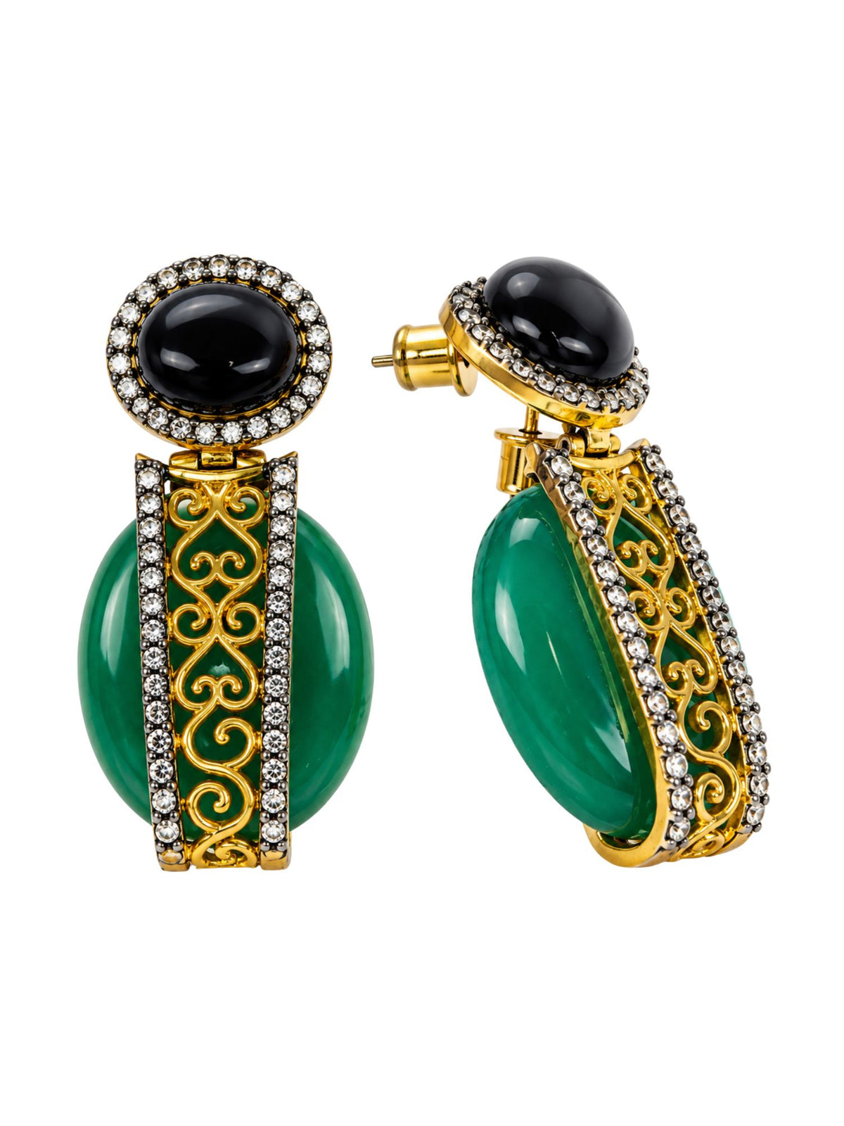 Black and Green Stone Diamond Earrings for Women