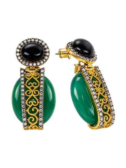 Black and Green Stone Diamond Earrings for Women