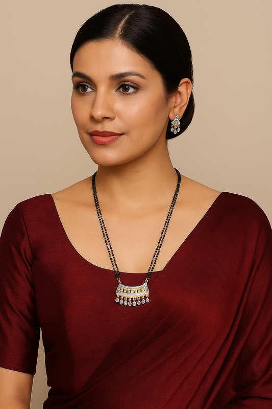 Long Mangalsutra Designs Gold Plated Latest American Diamond Pendant 27 Inches Mangalsutra Set