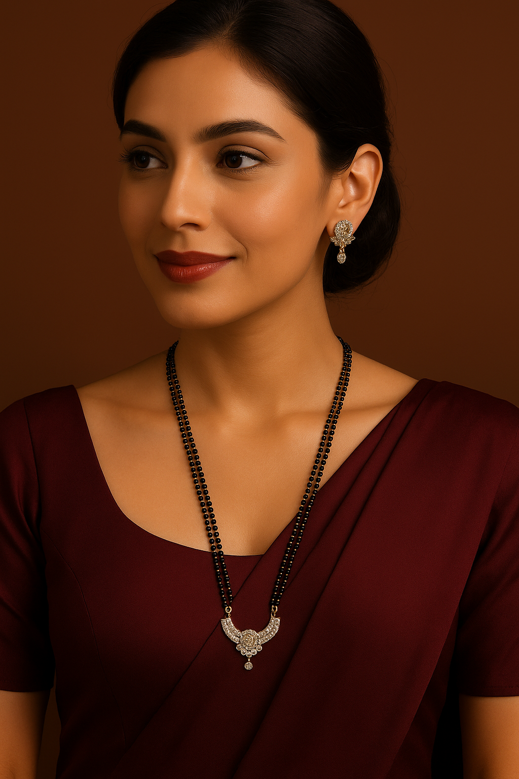 American Diamond Long Fancy Mangalsutra & Earrings