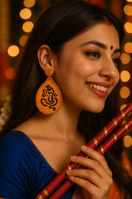 Colourful Beaded Lord Ganesha Design Dangler Earring Jewellery For Women