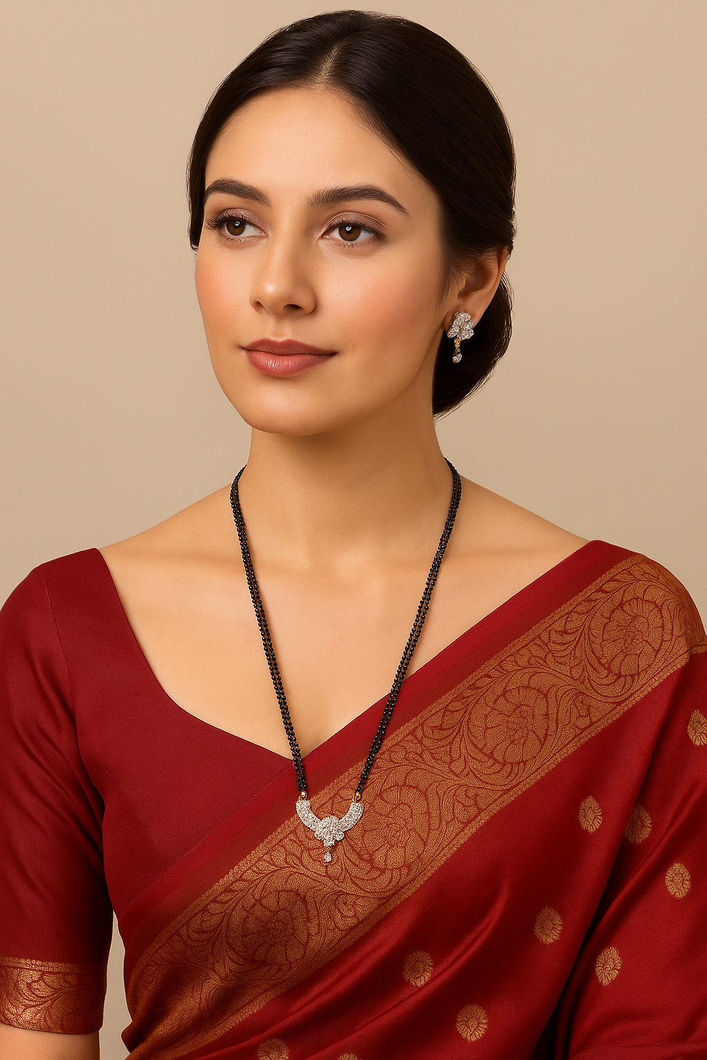 American Diamond Long Fancy Mangalsutra & Earrings