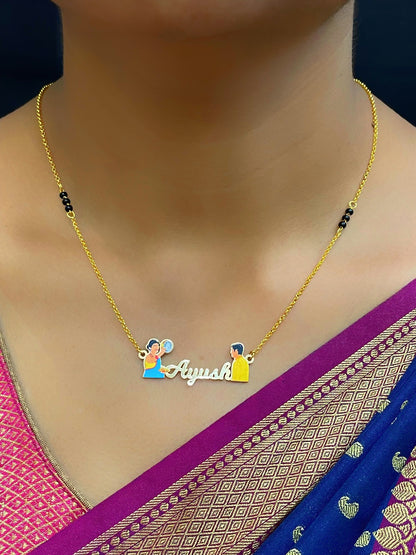 Karwa Chauth Special Name Necklace Design with Wife Watching Husband Charm