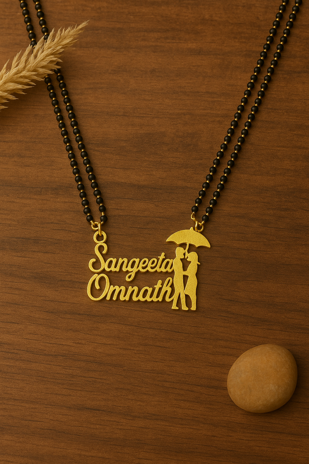 Cursive 2 Personalized Umbrella Couple Names Necklace Double Line Short Mangalsutra