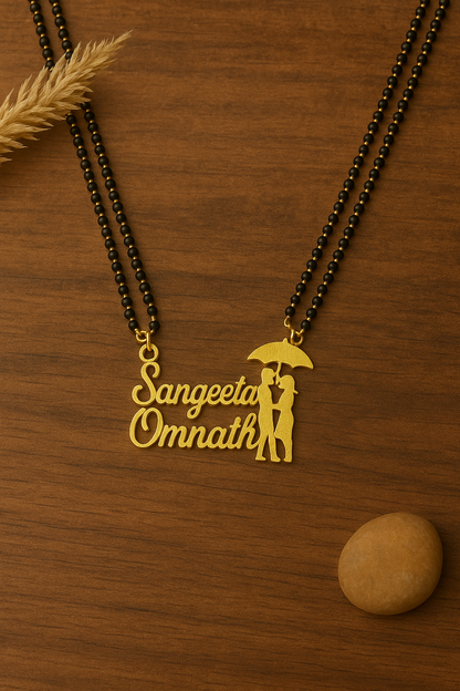 Cursive 2 Personalized Umbrella Couple Names Necklace Double Line Short Mangalsutra