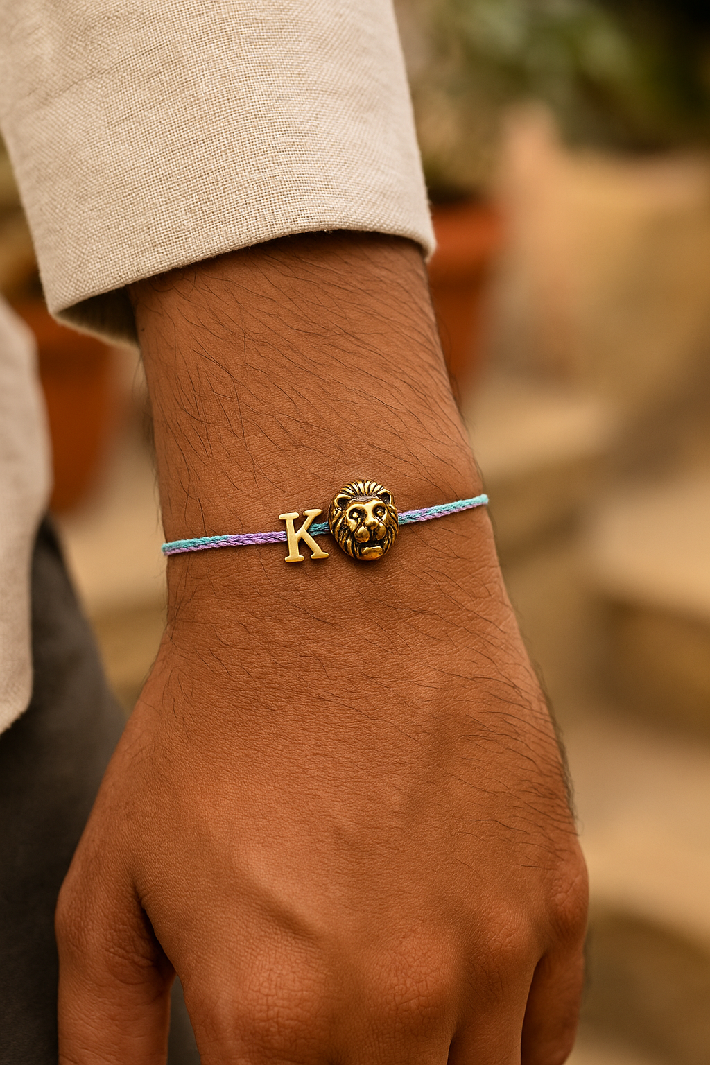 A-Z Name Initial Letter Rakhi Bracelet With Lion Charm