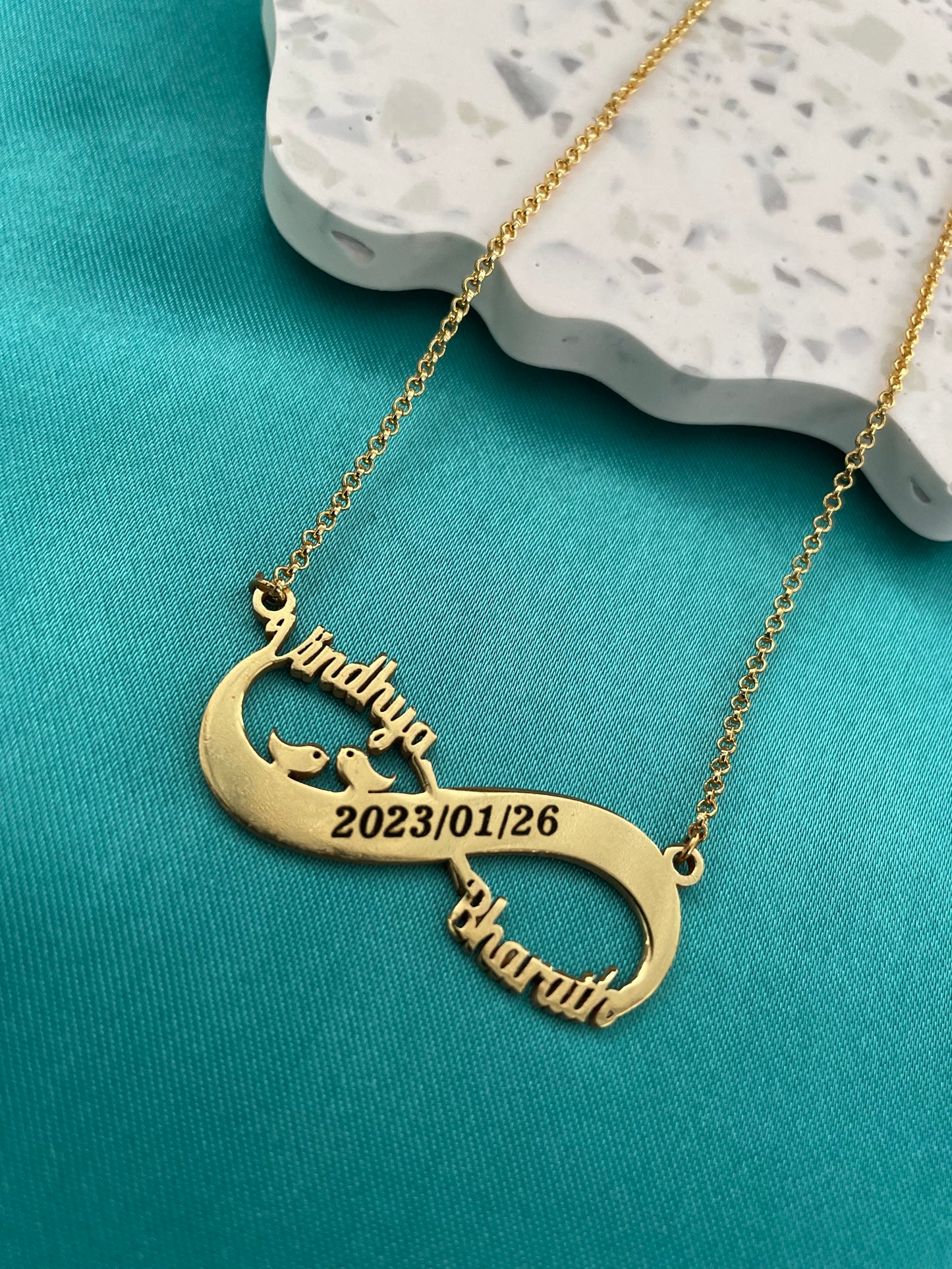 Personalized Infinity Necklace With Two Names & Engraved Date