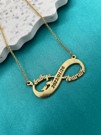 Personalized Infinity Necklace With Two Names & Engraved Date