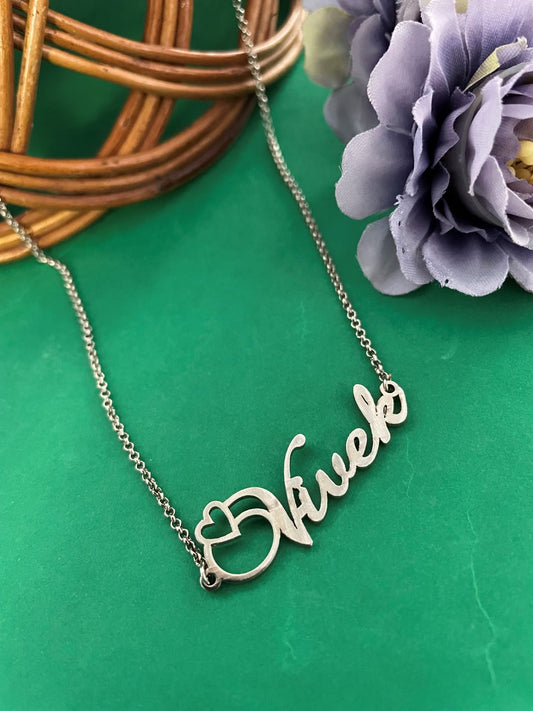 Silver Plated Name Necklace With 1 Hearts