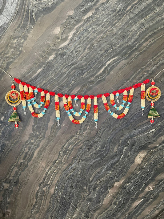 Red & Blue Toran With ShubLabh Side Latkan For Door Hangings Diwali Decoration