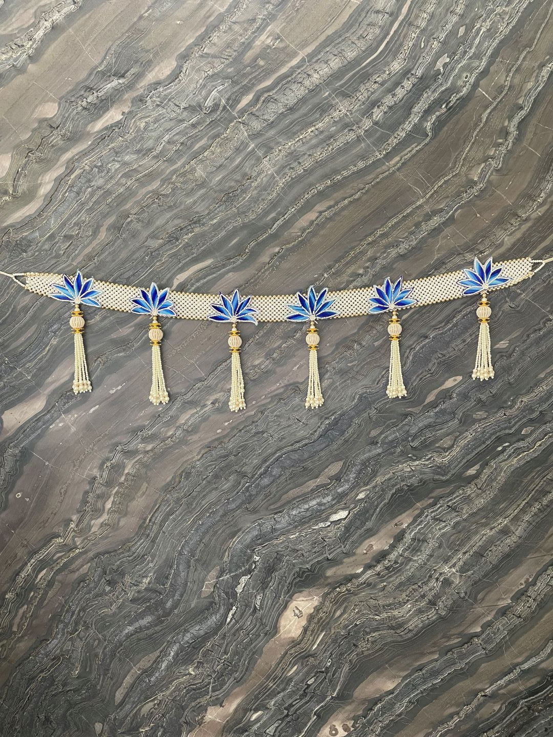 Pearl and Blue Flower Toran For Door Hangings Diwali Decoration
