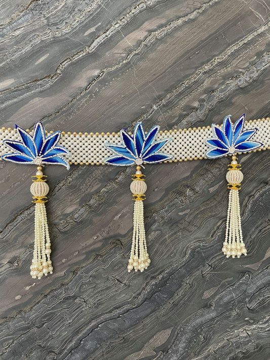 Pearl and Blue Flower Toran For Door Hangings Diwali Decoration