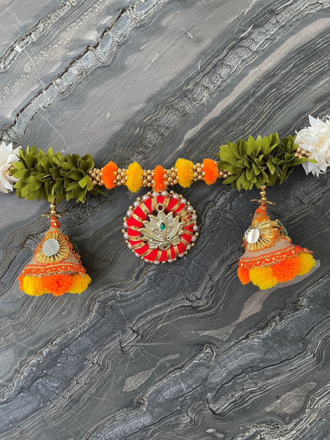 Orange and yellow Jhumka Toran For Door Hangings Diwali Decoration with Shubh Labh