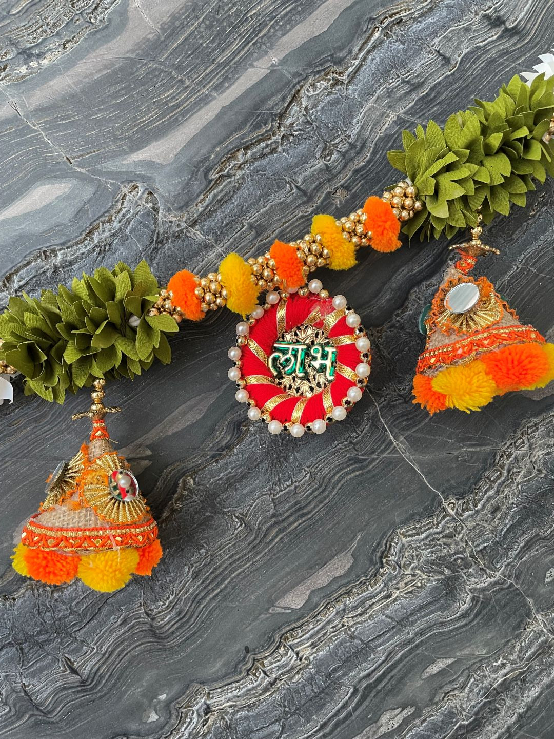 Orange and yellow Jhumka Toran For Door Hangings Diwali Decoration with Shubh Labh