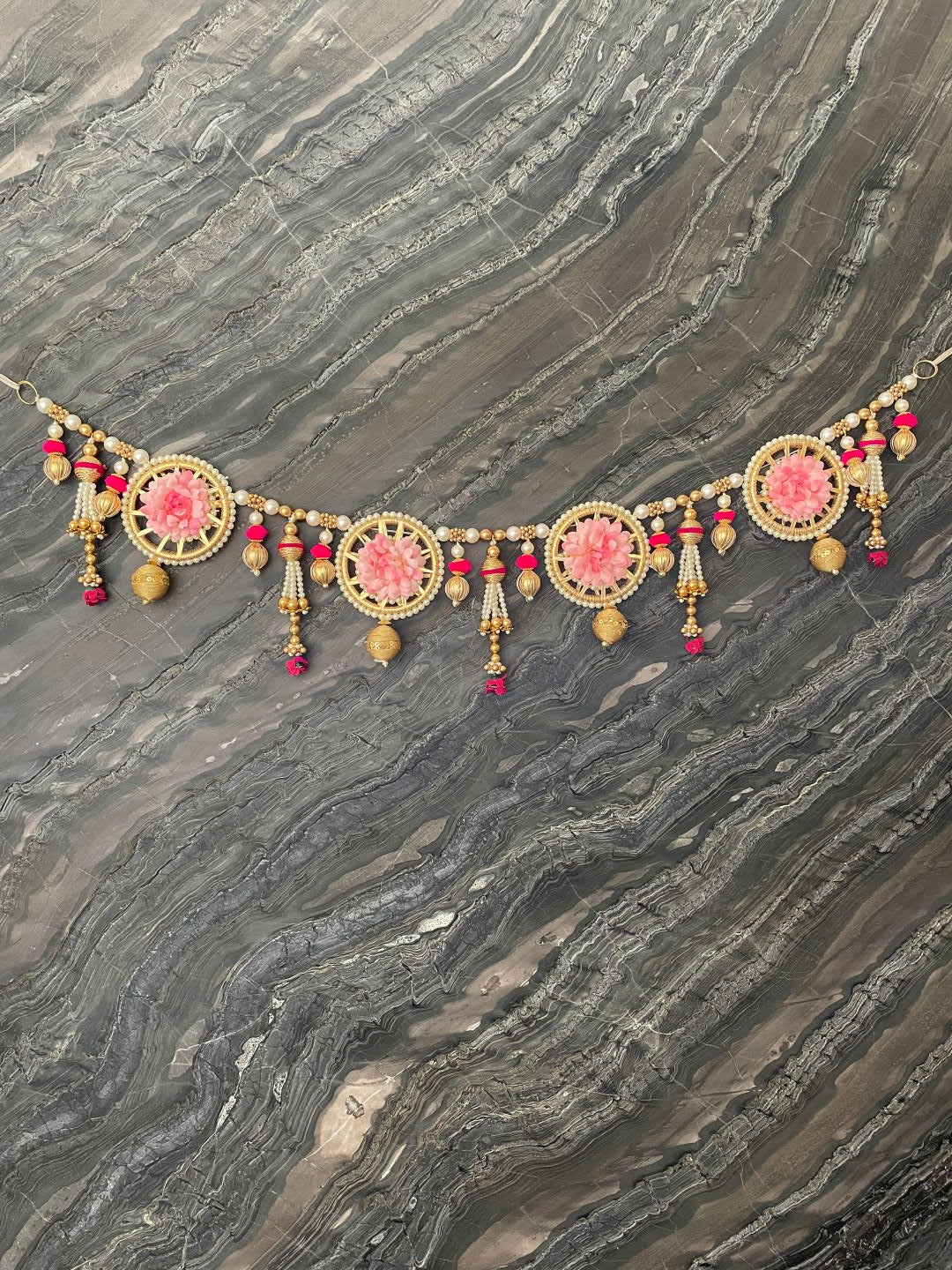 Pink Flower Toran For Door Hangings Diwali Decoration with Pearl & Gold