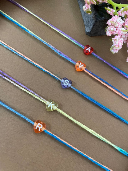 Choose your Letter (A-Z) Kids Rakhi Colorful Heart Shape Alphabet Beads in Multi color Thread
