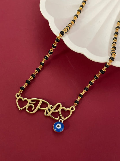 Custom Letter Necklace/Short Mangalsutra With 2 Initials With Evil Eye