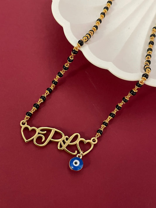 Custom Letter Necklace/Short Mangalsutra With 2 Initials With Evil Eye