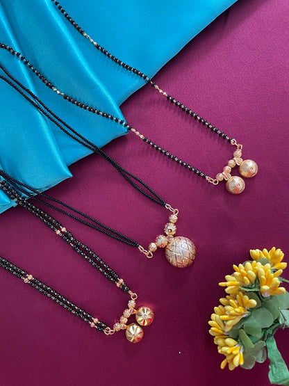 Combo Offer (Set of 3) Gold-Plated Black Beads Long 2 Vati Pendant Mangalsutra | Short Single Vati Pendant Necklace