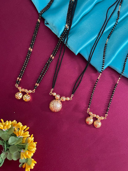 Combo Offer (Set of 3) Gold-Plated Black Beads Long 2 Vati Pendant Mangalsutra | Short Single Vati Pendant Necklace