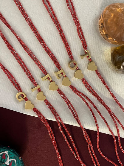A-Z Letter Heart Charm Thread Rakhi Lumba