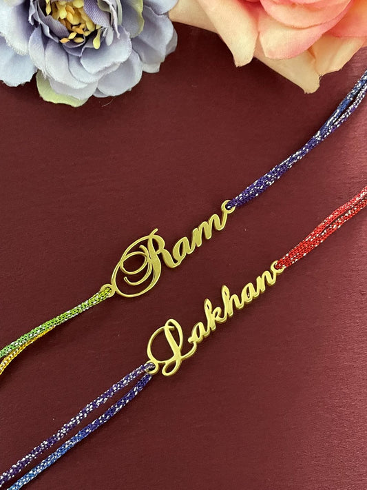 (combo of 2) Customized Gold Plated Name Rakhi Pendant With multicolour Thread
