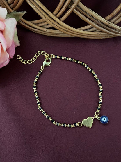 Heart Mangalsutra Bracelet With Evil Eye