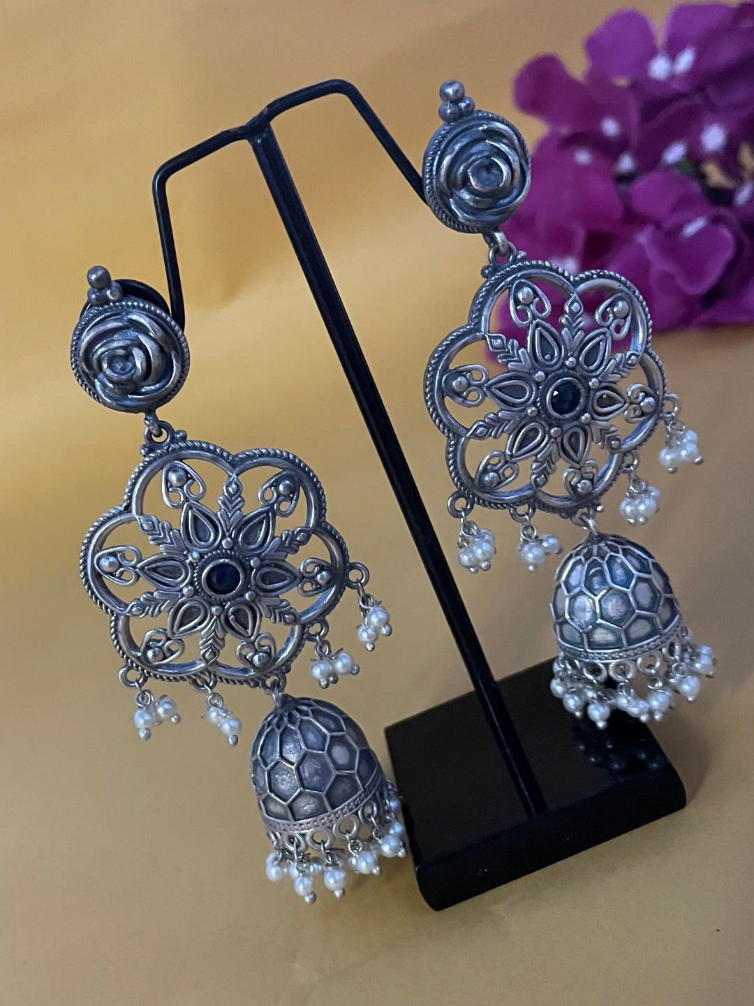 Jhumka Earrings Floral With Pearl Design