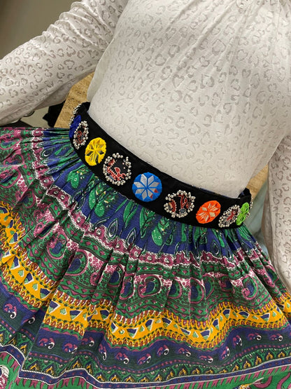 Navratri Garba Dandiya Fabric & Embroidery Round Mirror Work Banjara Waist Belt Kamar Bandh