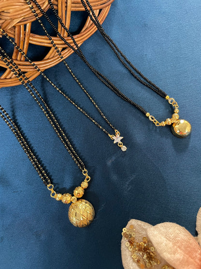 Combo Offer (Set of 3) Gold-Plated Black Beads Long Vati Pendant Mangalsutra | Short AD Star Pendant Necklace