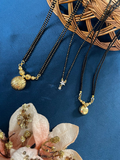Combo Offer (Set of 3) Gold-Plated Black Beads Long Vati Pendant Mangalsutra | Short AD Star Pendant Necklace