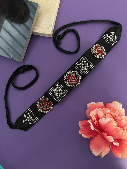 Fabric Waist-Belt Silver Bead Work Banjara Kamar-Bandh