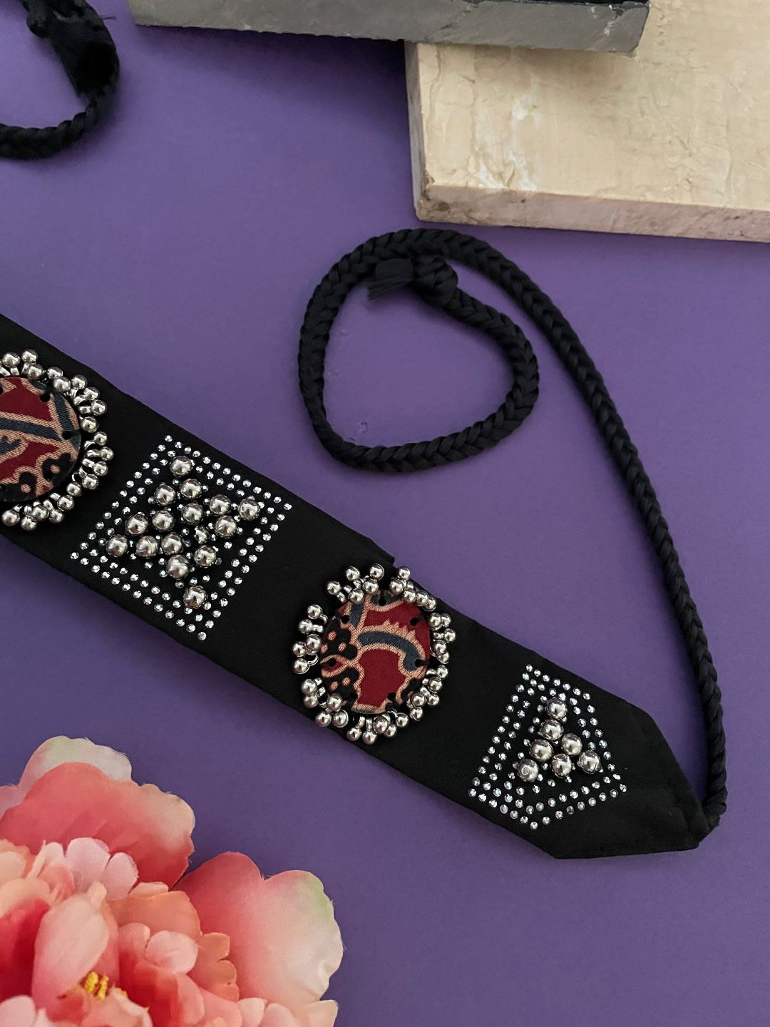 Fabric Waist-Belt Silver Bead Work Banjara Kamar-Bandh