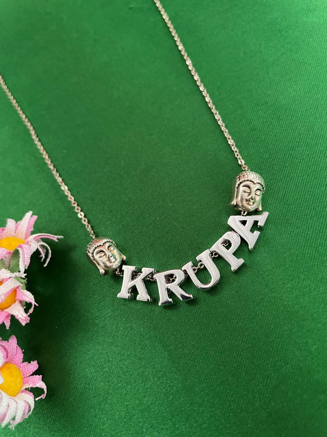 Silver-Plated Custom Name Necklace With 2 Buddhas