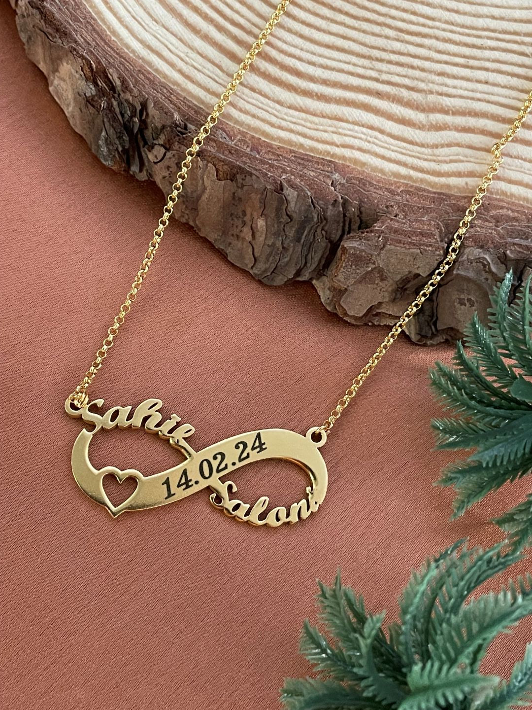 Personalized Two Names Infinity Necklace/Short Mangalsutra, Engraved Date Heart Gold Plated Chain