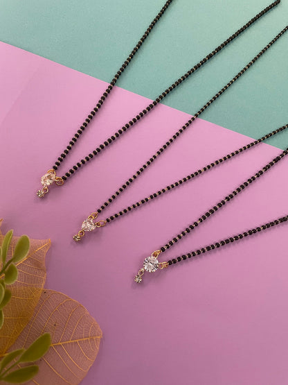 Combo Offer (Set of 3) Gold-Plated Black Beads Short AD Round Heart | Oval Shape Pendant Mangalsutra Necklace