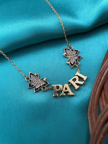 Custom Name Gold Plated Chain Designs With AD Butterfly Pendant