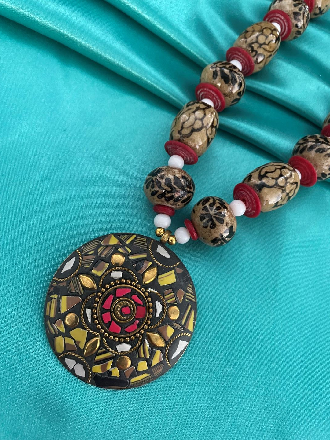 Traditional Afghani Tibetan Necklace Gold Plate Brass  Pendant