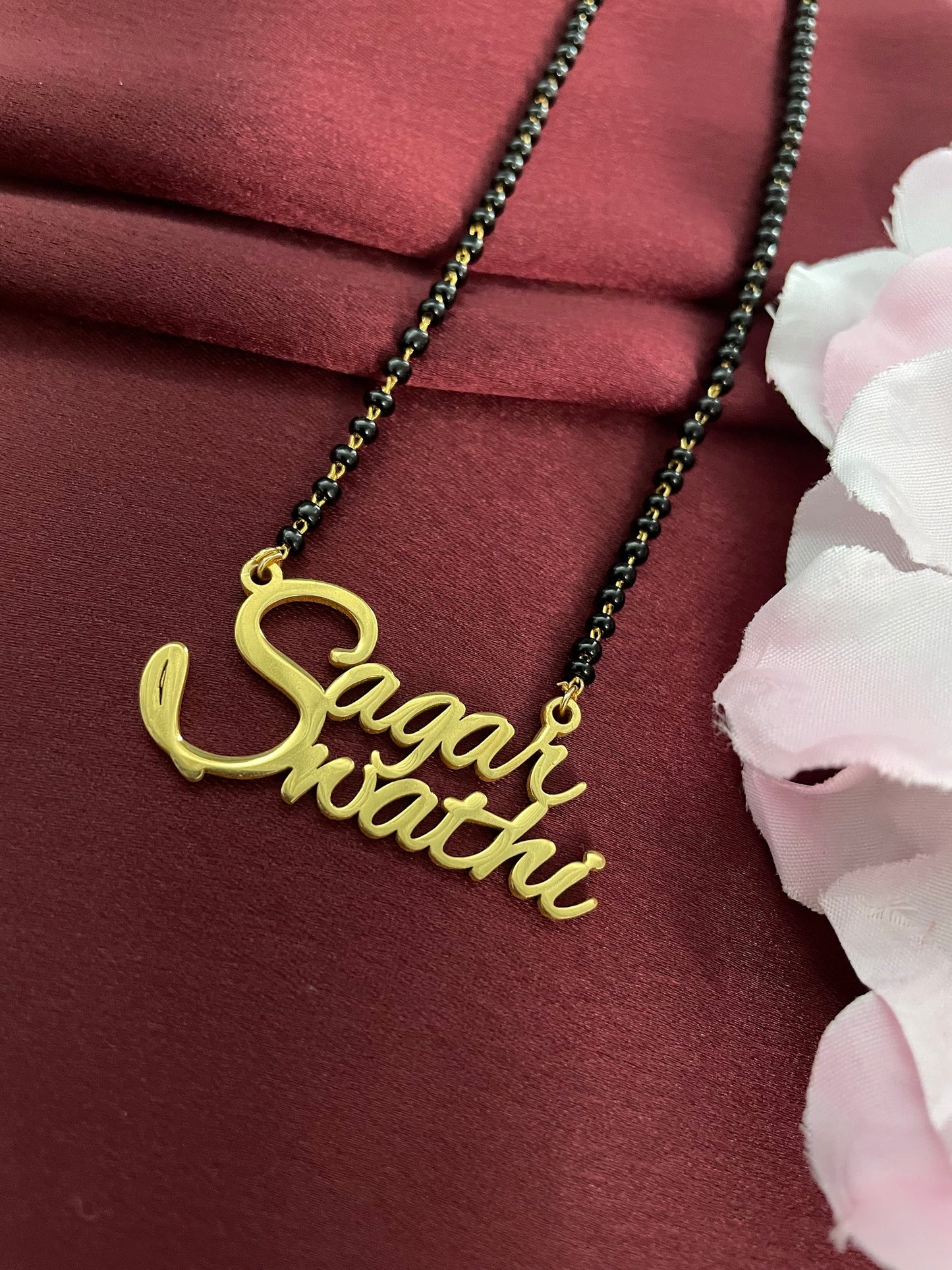 2 Personalized Cursive Name Short Mangalsutra Design