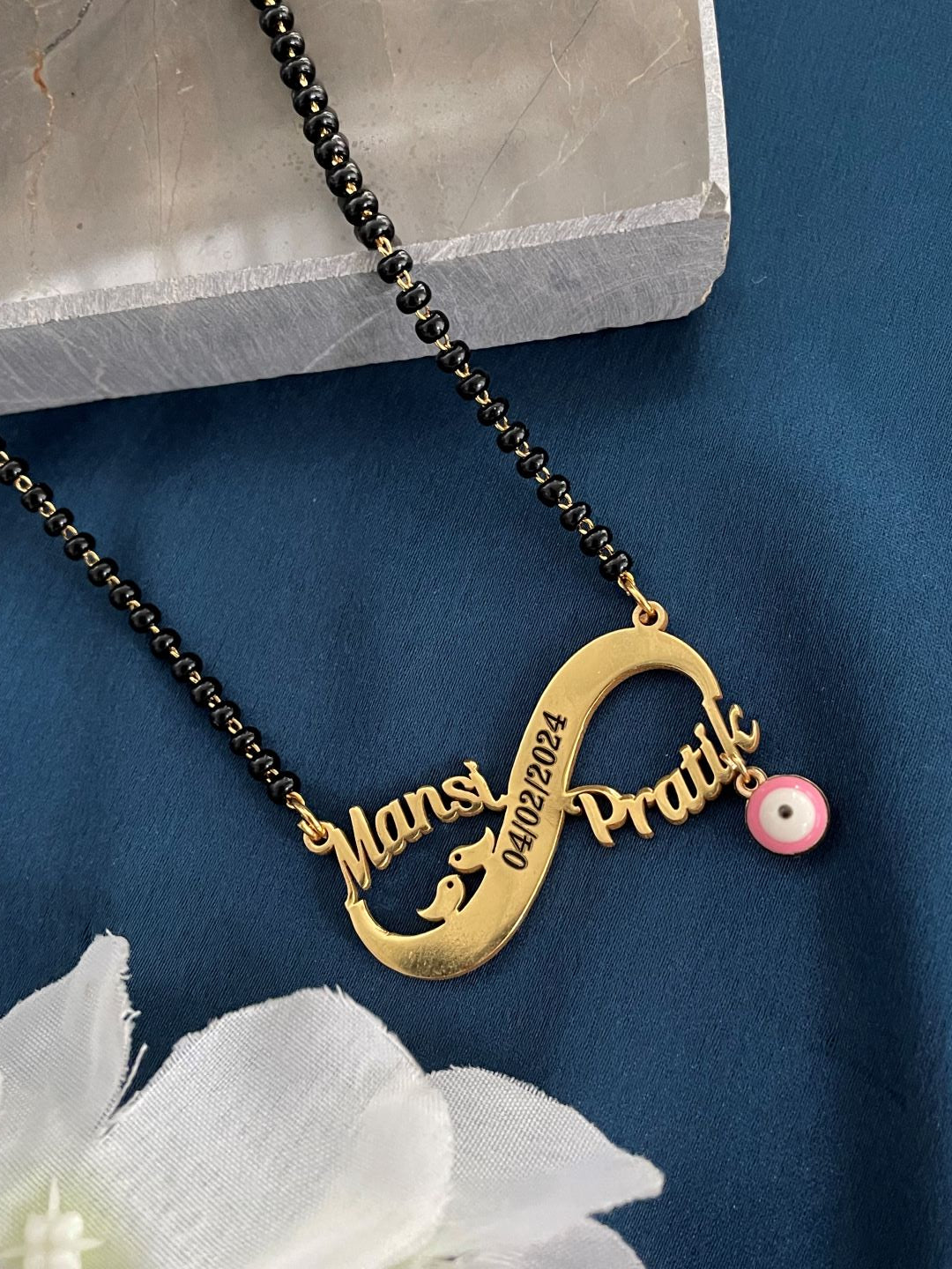 Swati Aman Locket Name Custom Name Infinity Short Mangalsutra With